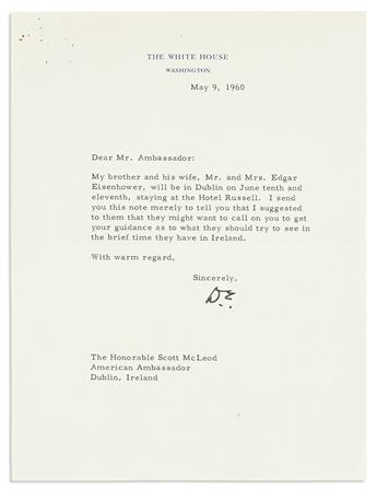 EISENHOWER, DWIGHT D. Three items, each Signed and Inscribed, Dwight D. Eisenhower or D.E., two as President, to U.S. Ambassador to